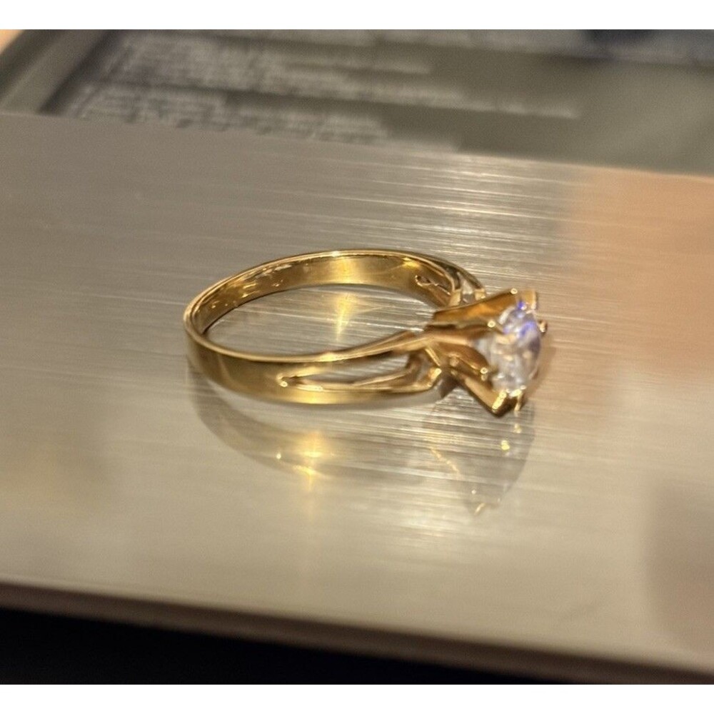 14K Yellow Gold Ring Cubic Zirconia Solitaire Engagement Size 6 585 Vintage - Picture 4 of 14